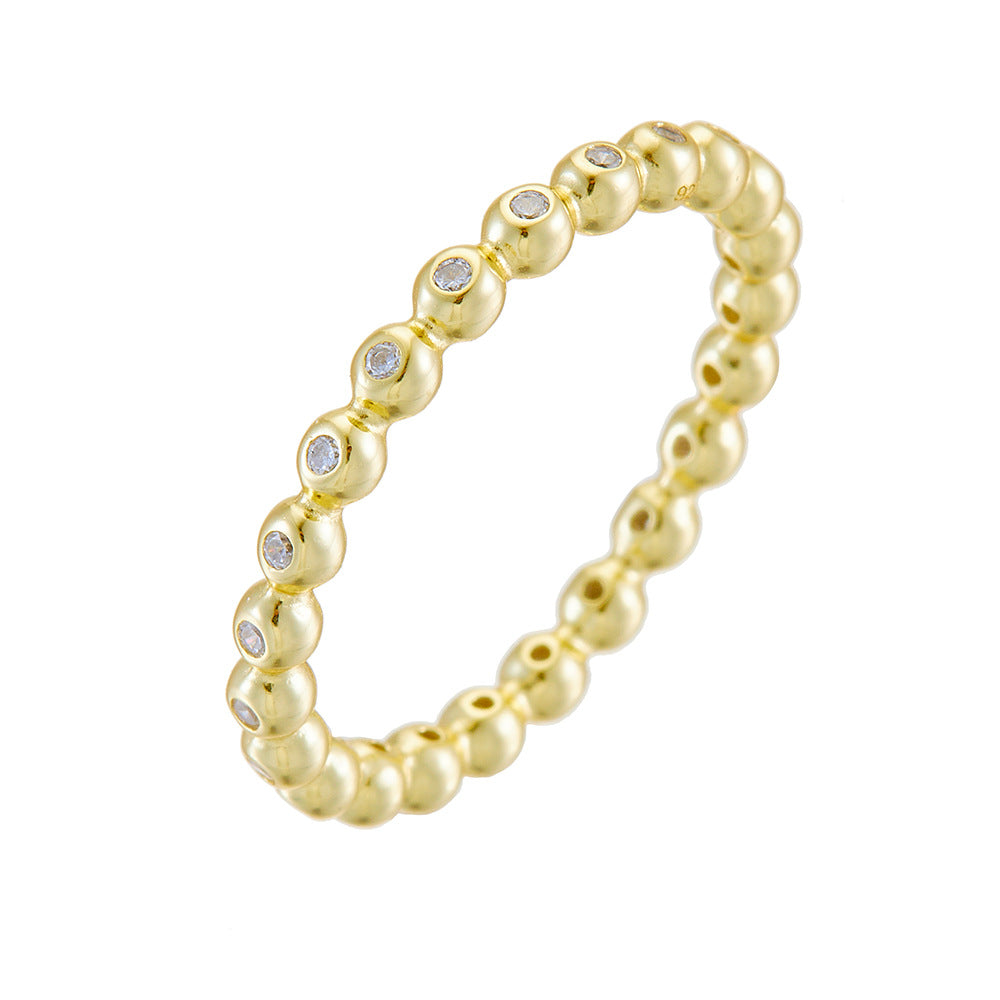 925 Sterling Silver Beaded Zirconia Ring, Minimalist High-End Stackable Jewelry