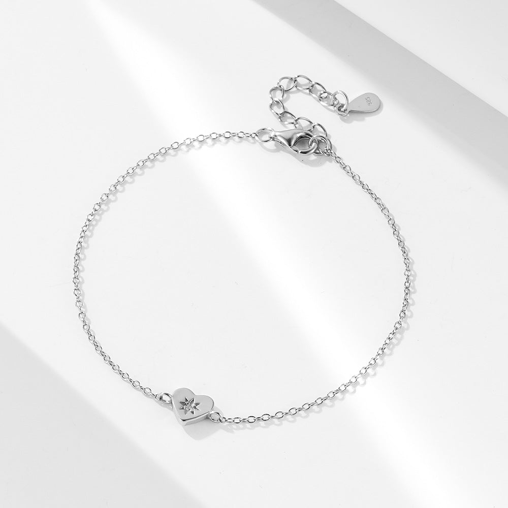 925 Sterling Silver 14K Gold Plated Heart Bracelet, Minimalist High-End Love Charm Jewelry