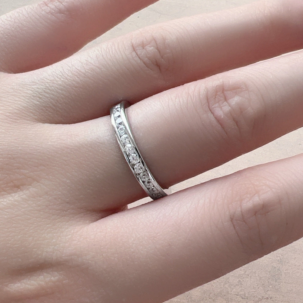 925 Sterling Silver 2mm Zirconia Eternity Ring, Minimalist Daily Jewelry