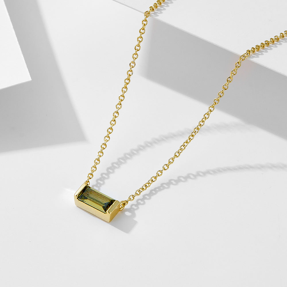 925 Sterling Silver Birthstone Pendant Necklace, Minimalist Lucky Stone Clavicle Chain