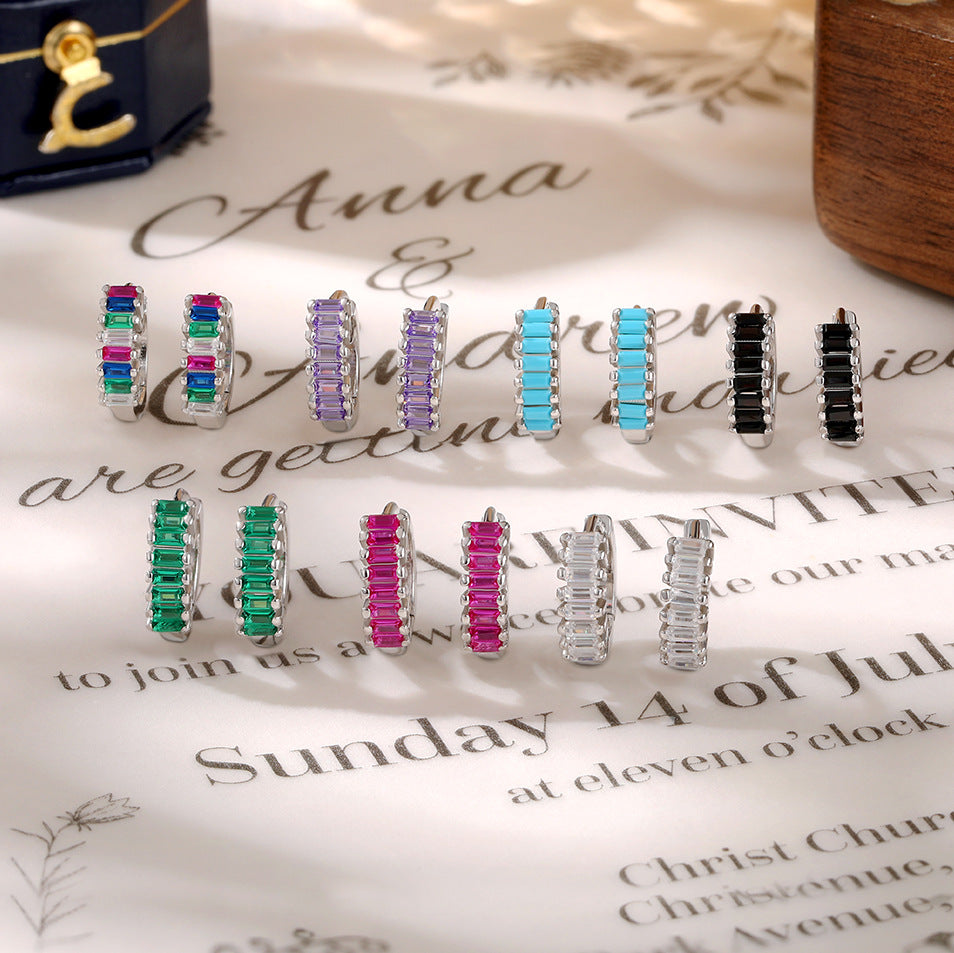 Color Zircon Hoop Earrings - 925 Silver Dopamine Niche Jewelry