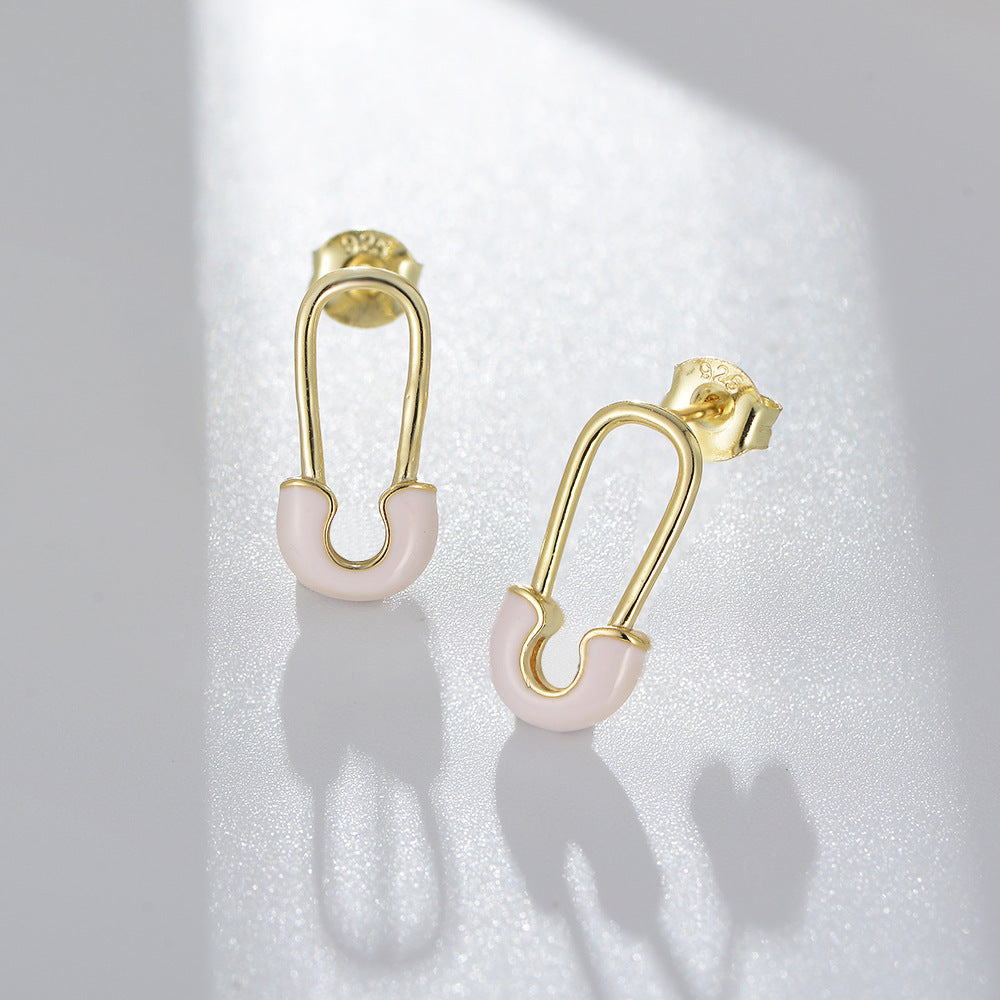 925 Sterling Silver Paperclip Stud Earrings, Colorful Enamel Jewelry