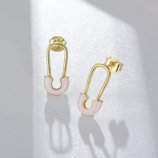 925 Sterling Silver Paperclip Stud Earrings, Colorful Enamel Jewelry