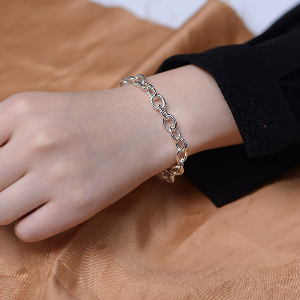 925 Sterling Silver Heavy-Duty Chunky Circle Bracelet, Minimalist High-End Jewelry