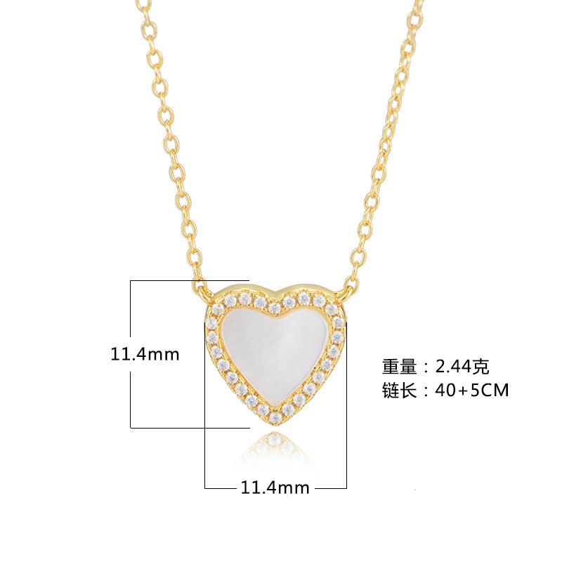 925 Sterling Silver Heart Shell Pendant Necklace, Sparkling Zirconia Jewelry