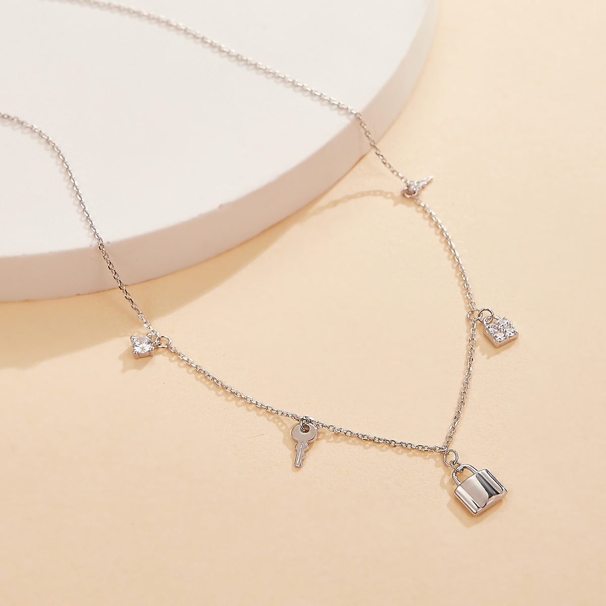 Key Lock Fringe Necklace - S925 Silver Sweet Cool Layered Choker