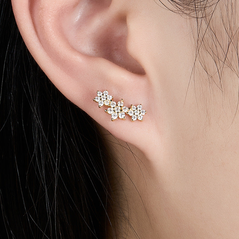 INS Style Floral Stud Earrings | S925 Sterling Silver with Zircon Inlay