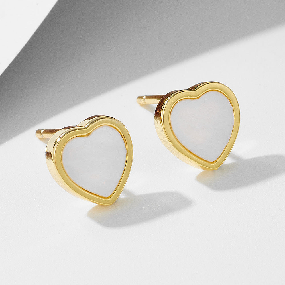 S925 Silver Elegant Shell Heart Earrings - Unique Chic Versatile Studs