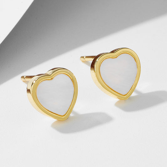 S925 Silver Elegant Shell Heart Earrings - Unique Chic Versatile Studs