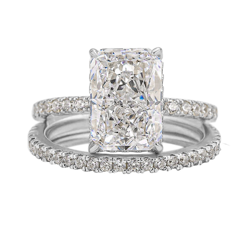 925 Sterling Silver Ice Flower Cut Zirconia Ring Set, High-End Light Luxury Ins Style Stacking Jewelry