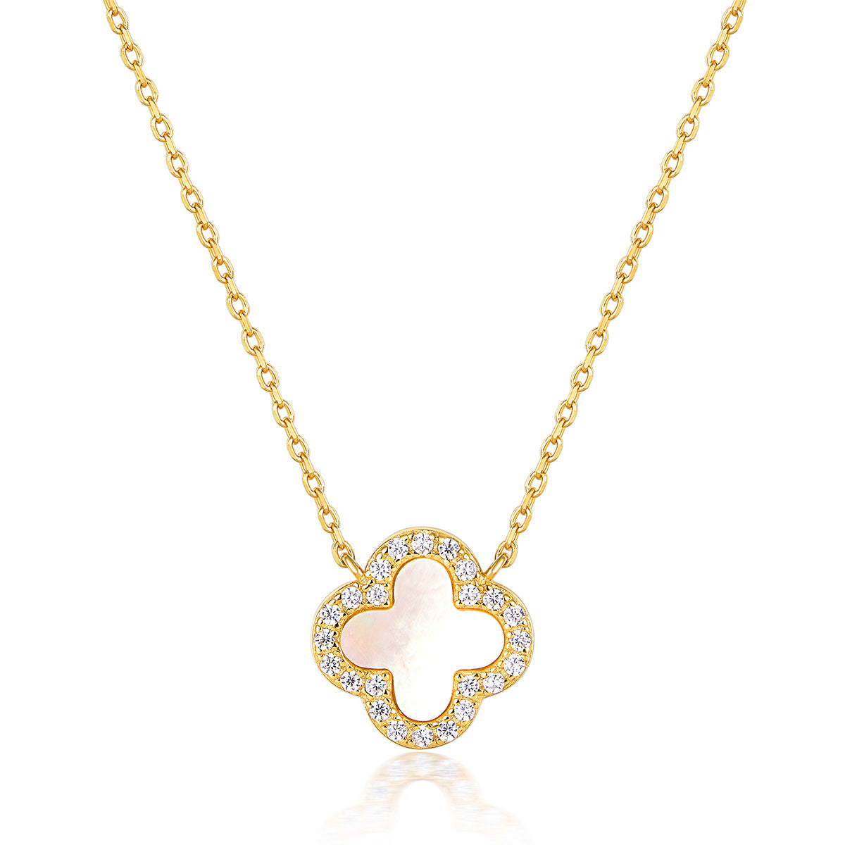 925 Sterling Silver Four-Leaf Clover Necklace | Zircon Inlaid Light Luxury Clavicle Chain for Women, Cross-Border Wholesale