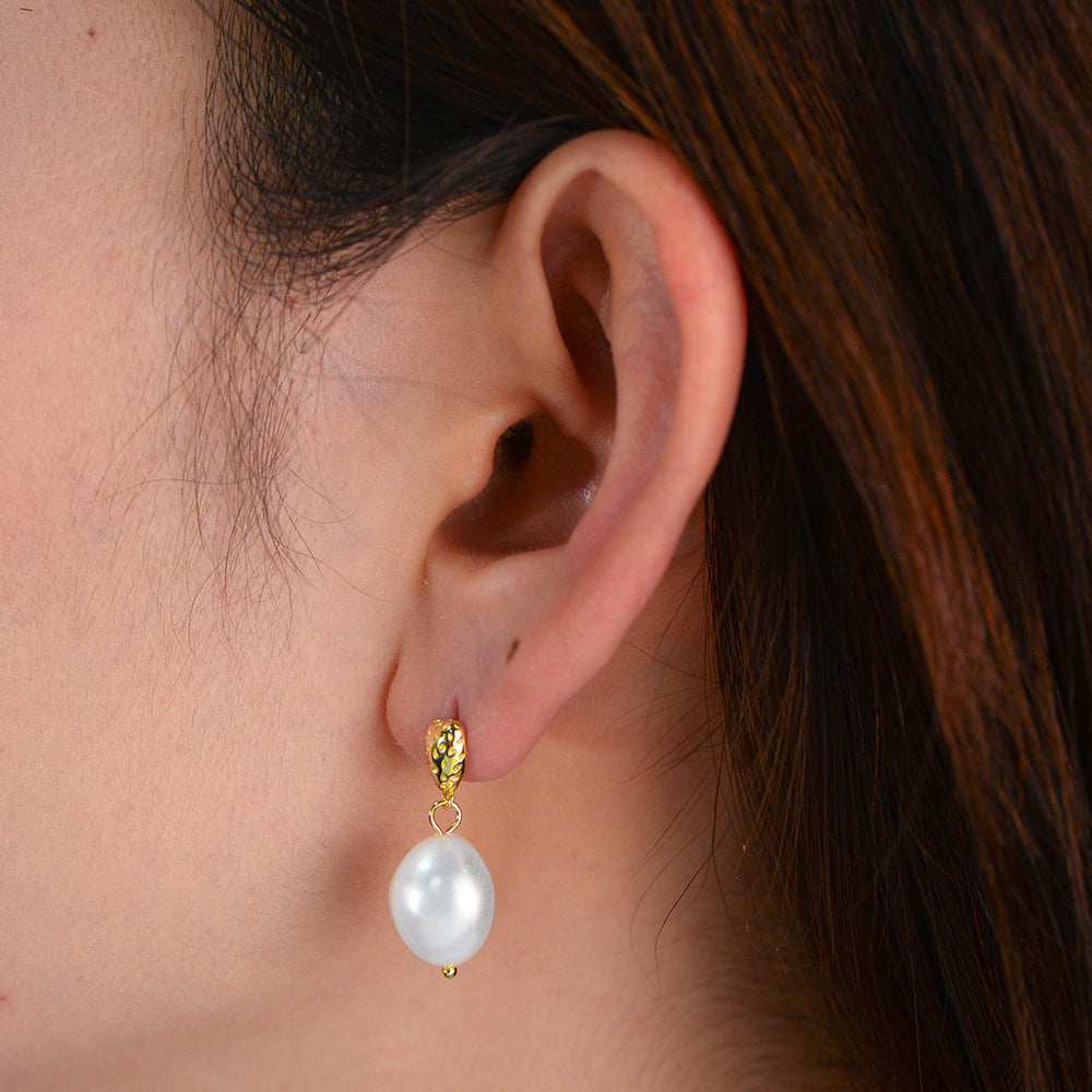 925 Sterling Silver Natural Baroque Pearl Earrings, French Vintage Romantic Jewelry