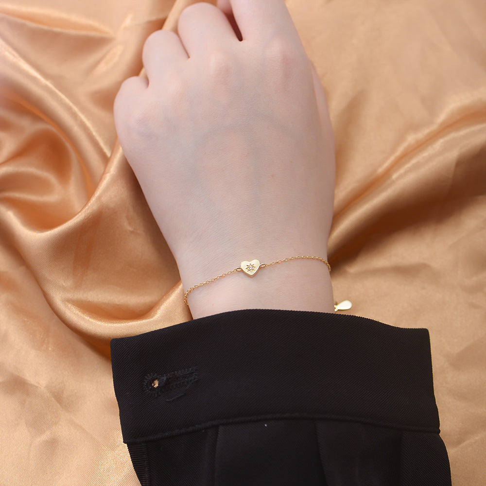 925 Sterling Silver 14K Gold Plated Heart Bracelet, Minimalist High-End Love Charm Jewelry