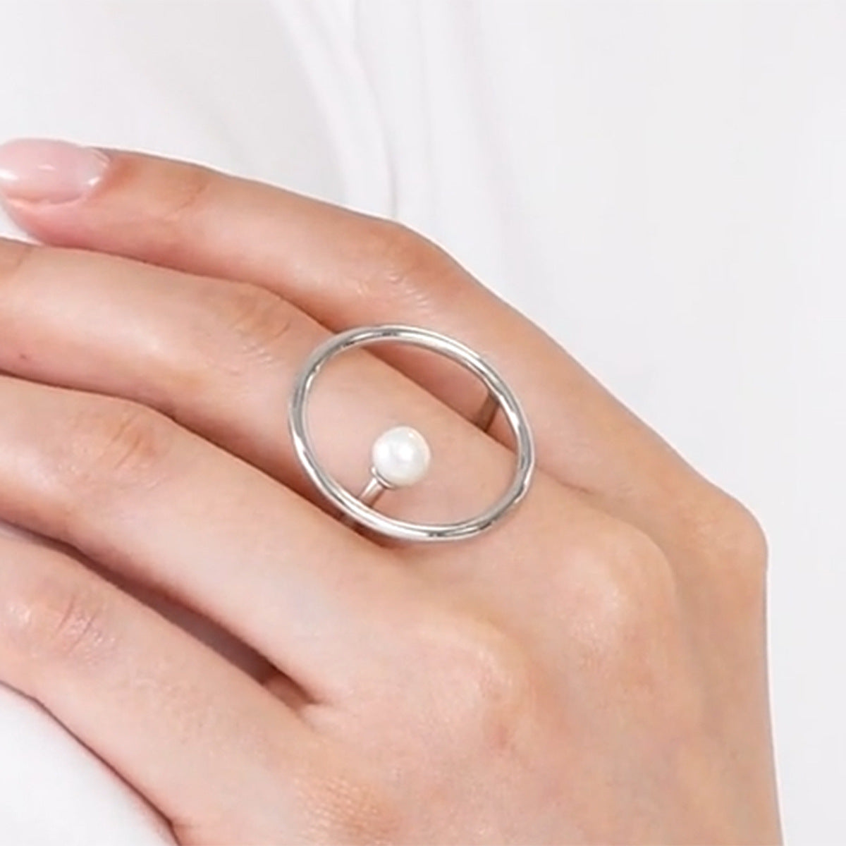 Geometric Shell Ring - S925 Silver Adjustable Bold Minimalist