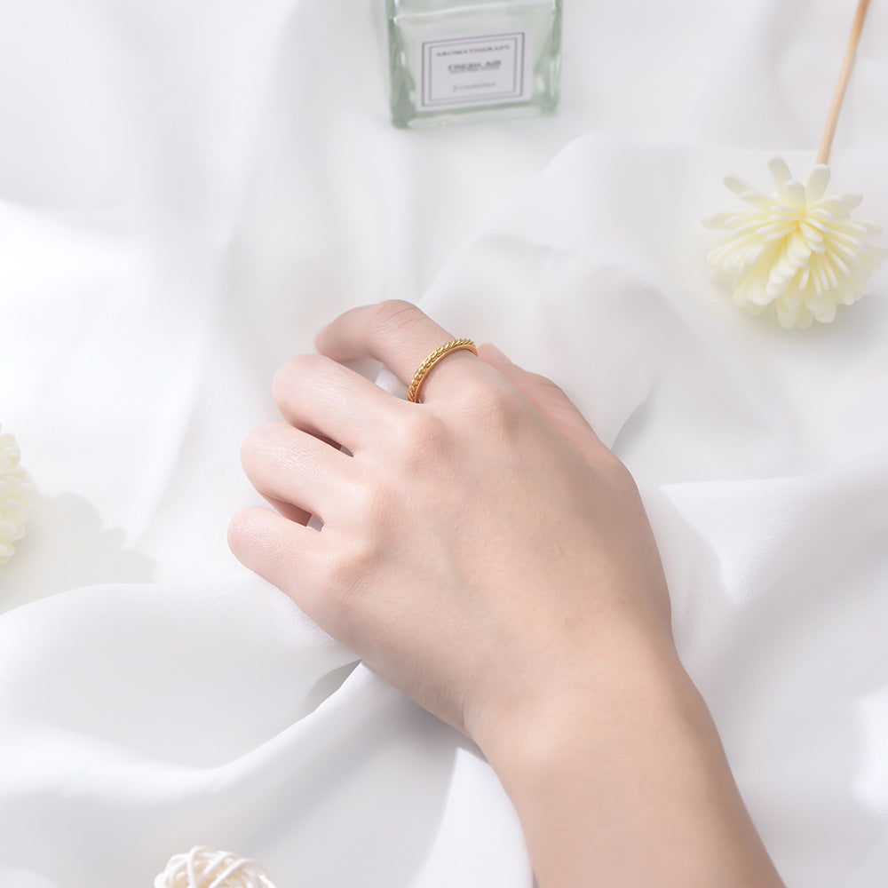 S925 Silver Gold Vermeil Braided Ring - Modern Textured Band