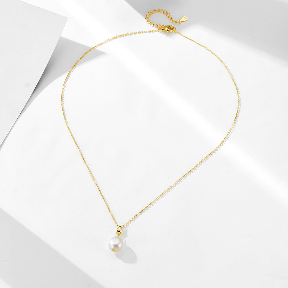 Sterling Silver Graceful Baroque Pearl Necklace for Women, Modern Aesthetic Accessory