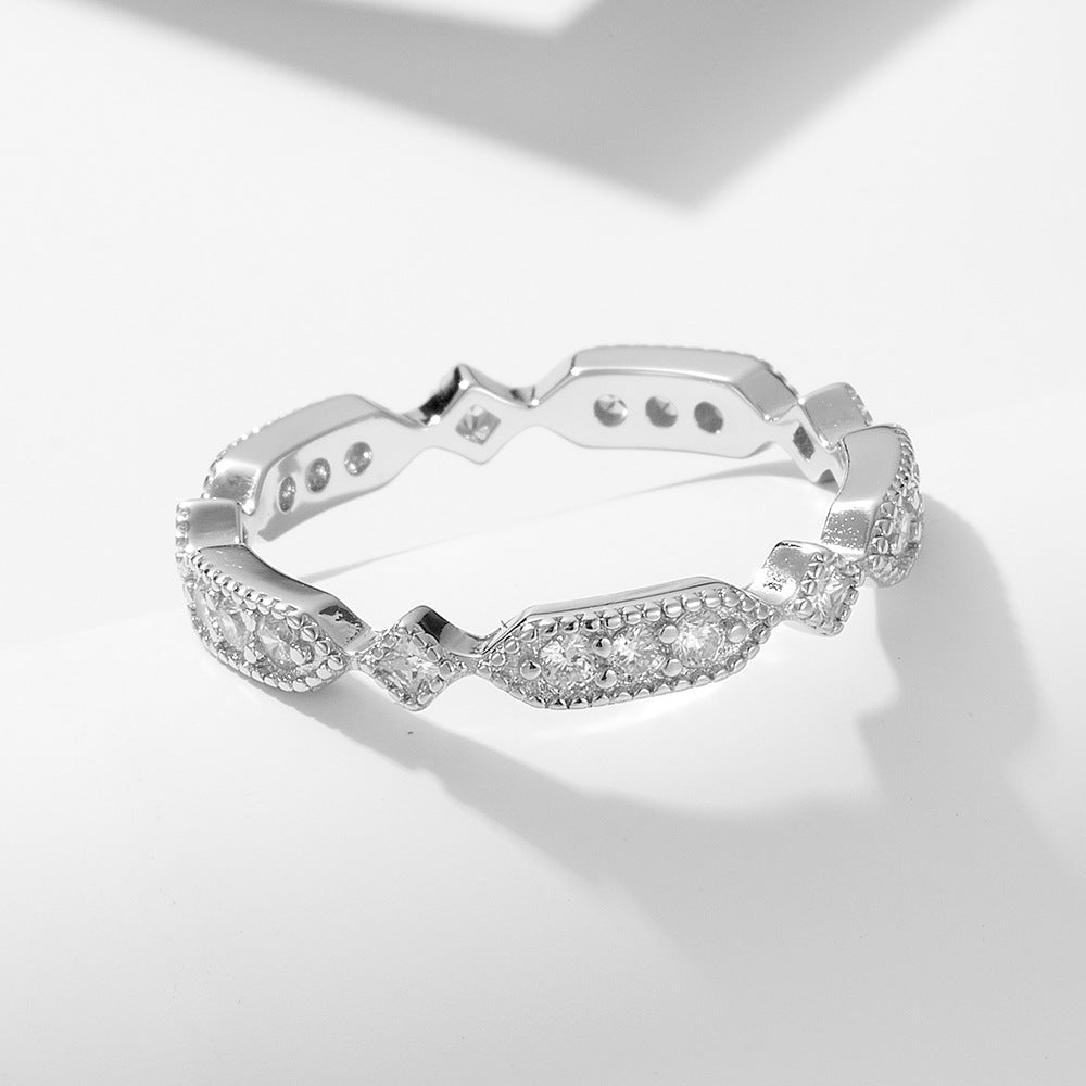 925 Sterling Silver Single Row Pave Zirconia Ring, Minimalist Stackable Jewelry