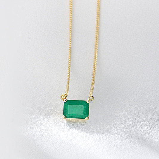 925 Sterling Silver Square Emerald Zirconia Necklace, Minimalist High-End Design Jewelry
