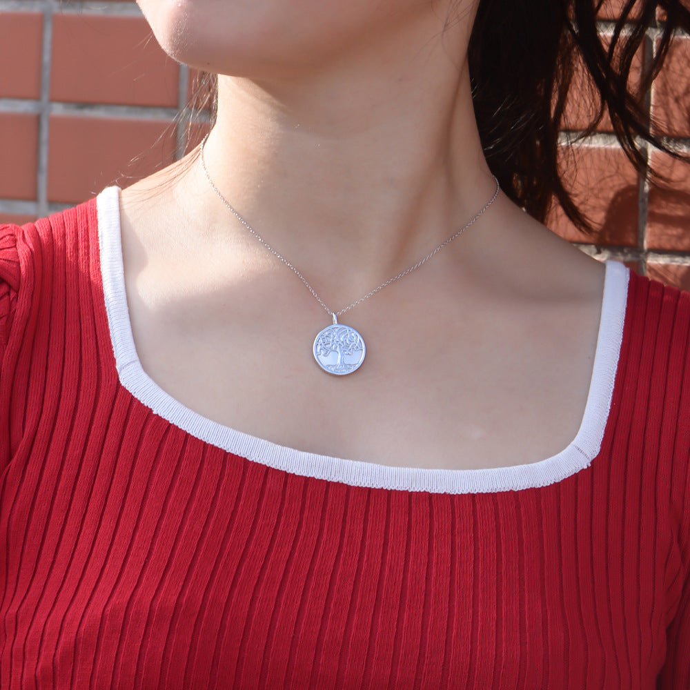 Sterling Silver Elegant Tree of Life Shell Pendant for Women, High-End Versatile Accessory