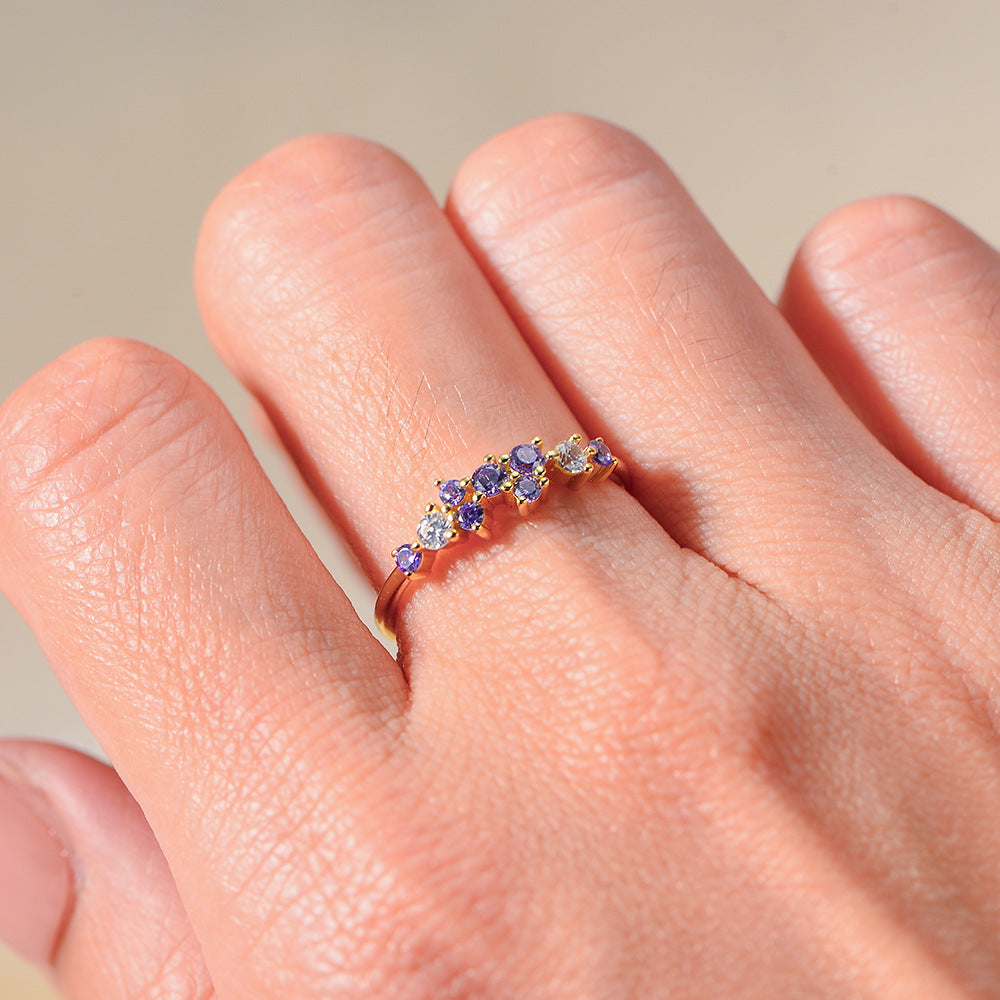 925 Sterling Silver Minimalist Colorful Zirconia Ring, Japanese Style Light Luxury Stackable Jewelry
