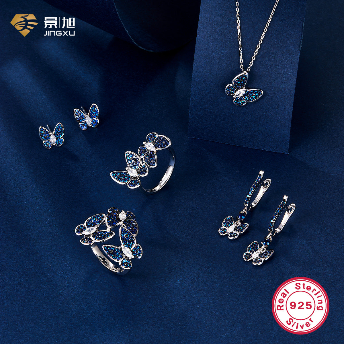 Wholesale S925 Silver Blue Butterfly Set | Vintage Elegant Jewelry Collection