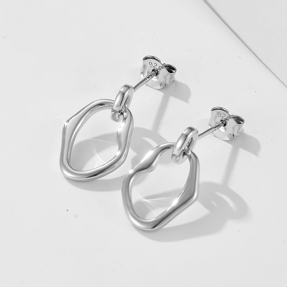 925 Sterling Silver Irregular Geometric Hoop Earrings, Minimalist Vintage Hollow-Out Jewelry