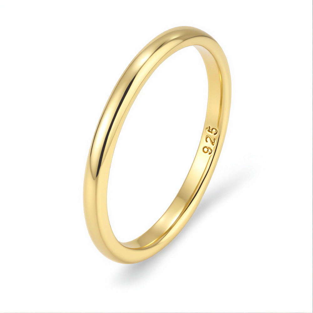 925 Sterling Silver 14K Gold Plated Skinny Band Ring, Minimalist Korean Ins Style Jewelry