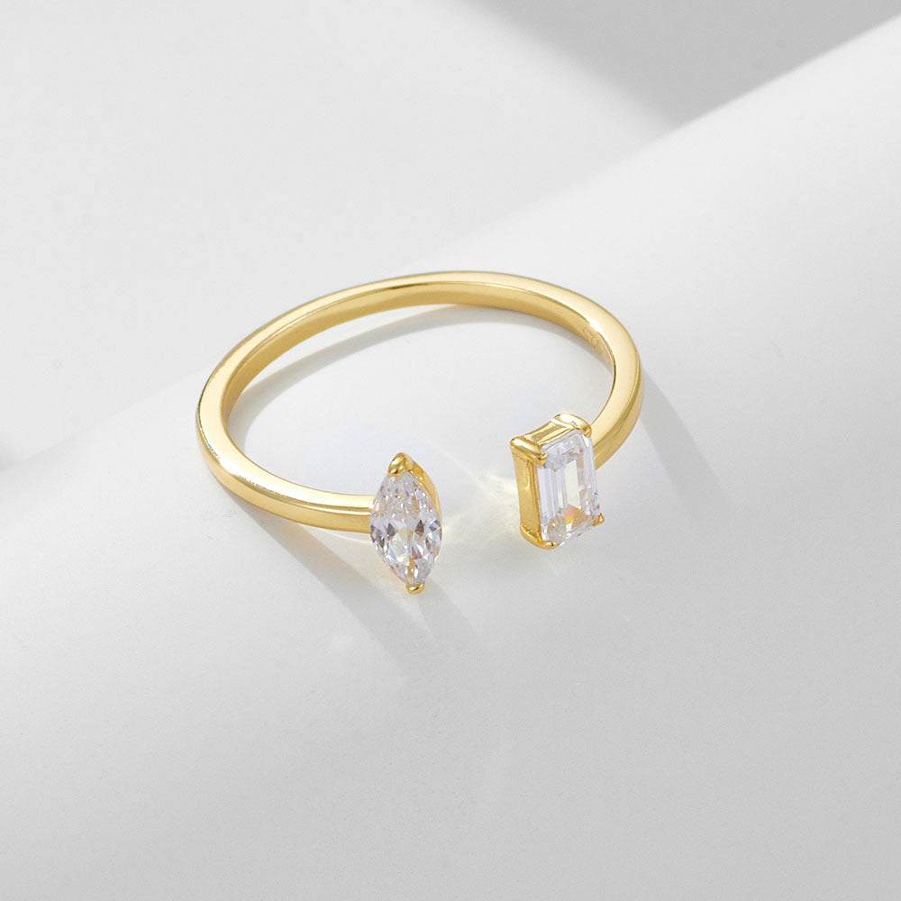 925 Sterling Silver Zirconia Open Ring, Light Luxury Geometric Ins Style Adjustable Jewelry