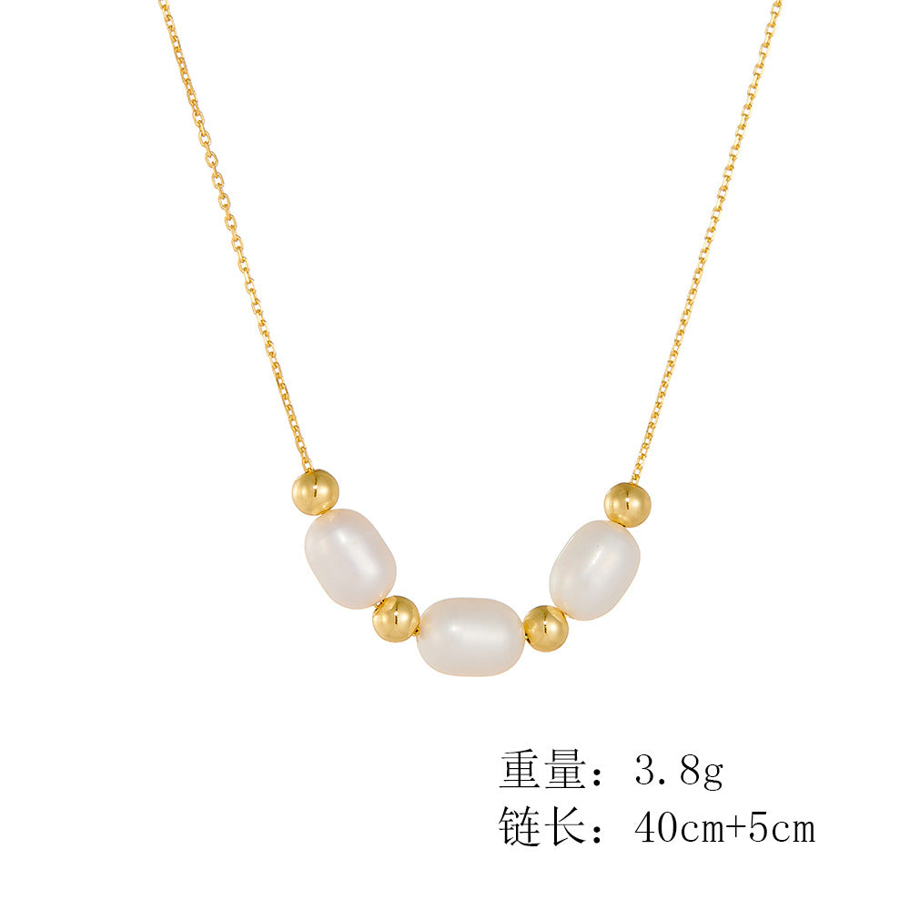 925 Sterling Silver Natural Freshwater Pearl Necklace, Elegant French Vintage Jewelry