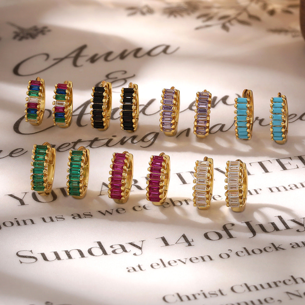 Color Zircon Hoop Earrings - 925 Silver Dopamine Niche Jewelry