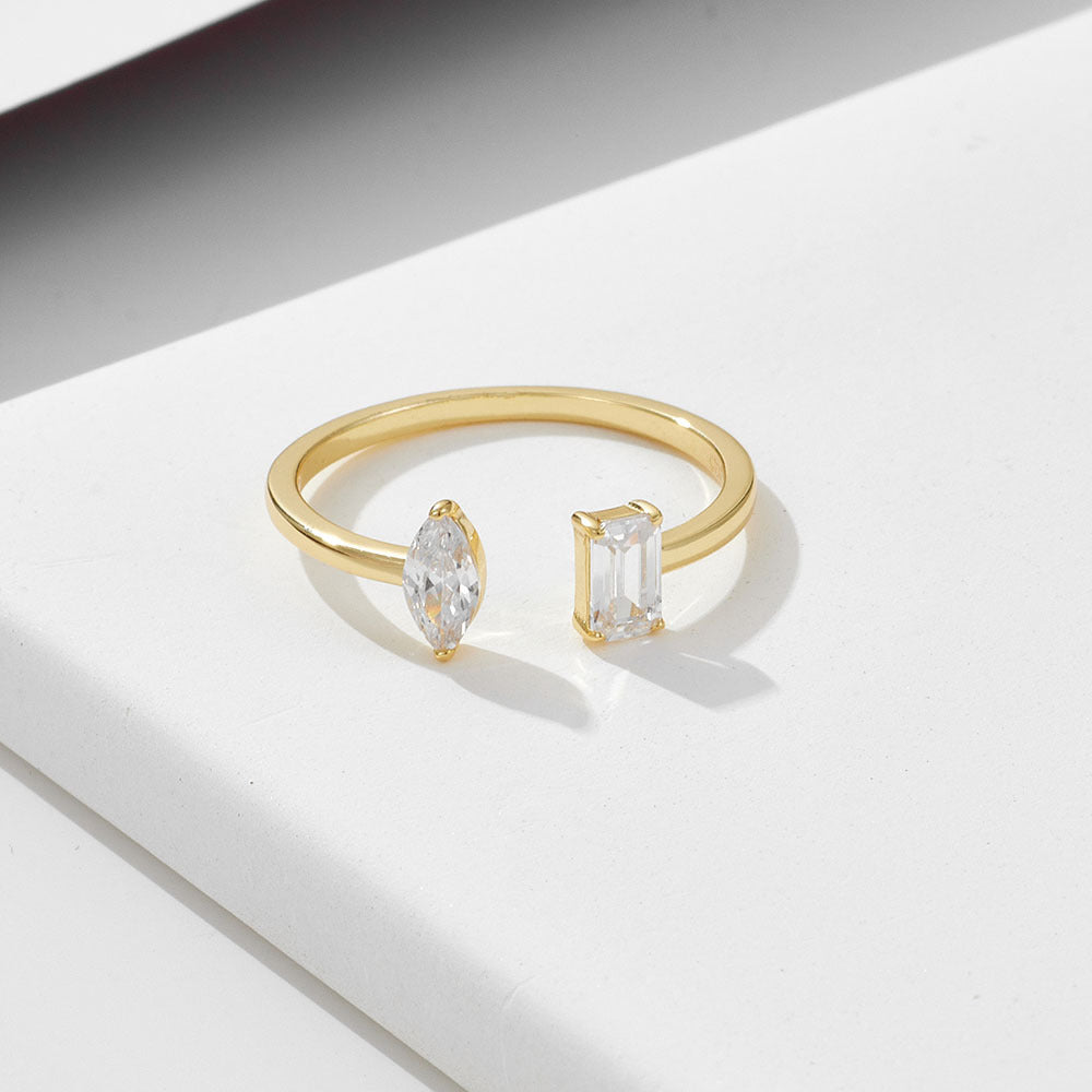 925 Sterling Silver Zirconia Open Ring, Light Luxury Geometric Ins Style Adjustable Jewelry