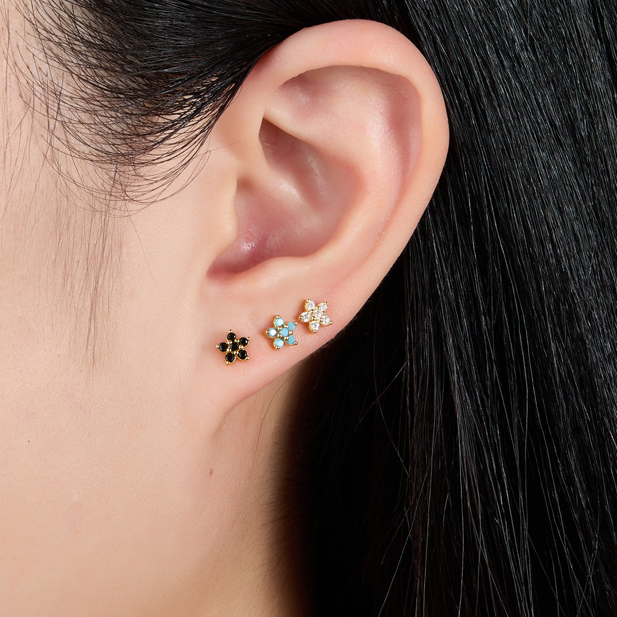 Flower Screw Earrings - 925 Silver Diamond Petal Jewelry Wholesale