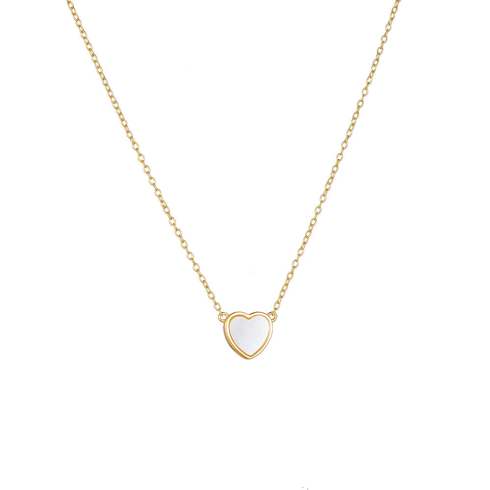 925 Sterling Silver Heart-Shaped White Mother of Pearl Necklace, Light Luxury Design