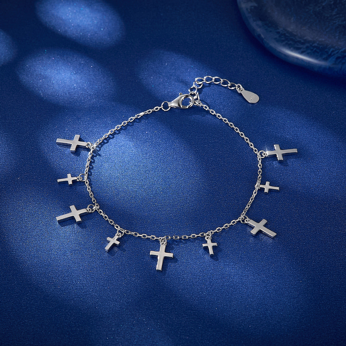 925 Silver Crucifix Jewelry Set | Tassel Necklace, Bracelet, Anklet