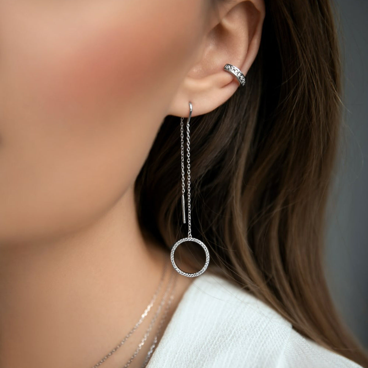 Zircon Circle Necklace Set - 925 Silver Geometric Layered Jewelry