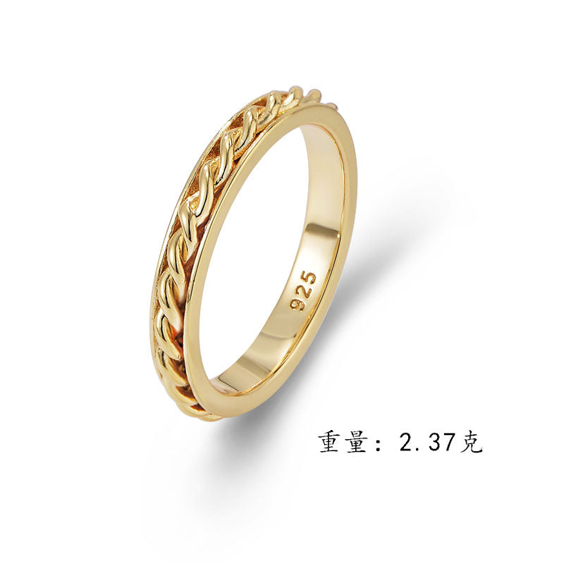 S925 Silver Gold Vermeil Braided Ring - Modern Textured Band