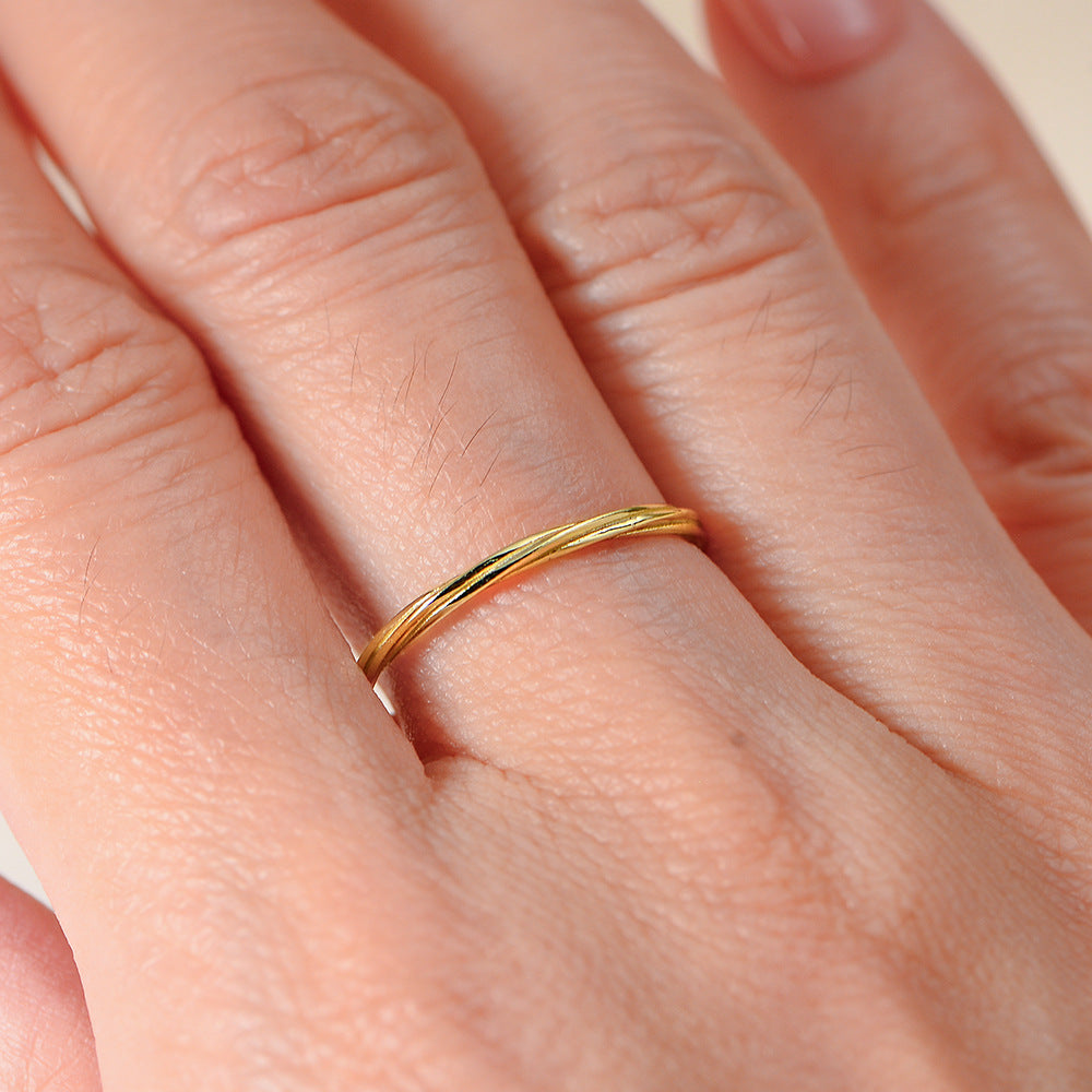 925 Sterling Silver Geometric Entwined Line Ring, Minimalist High-End Ins Style Jewelry