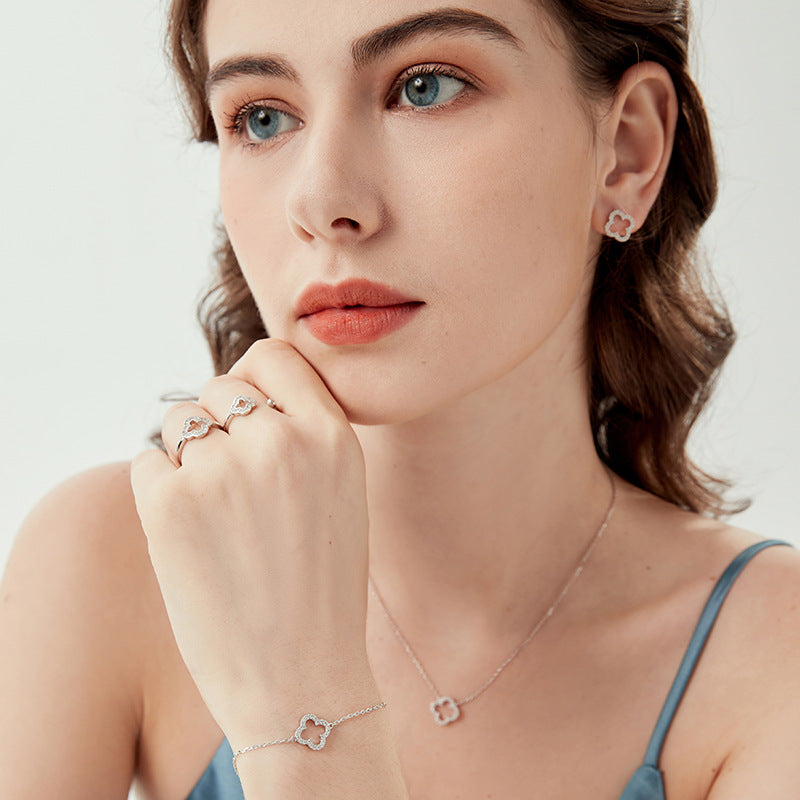 Hollow Clover Jewelry Set - 925 Silver Light Luxury for Women