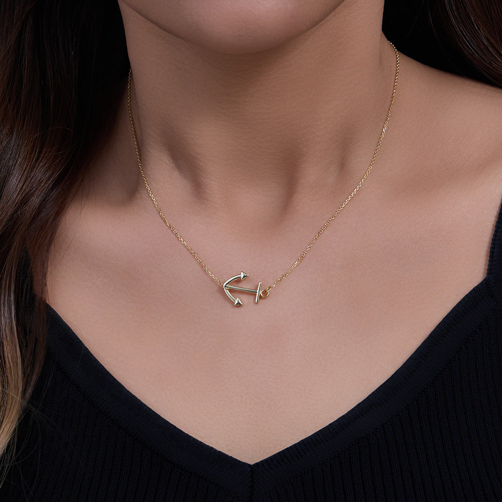 S925 Silver Creative Anchor Charm Necklace - Modern Punk Style Clavicle Chain