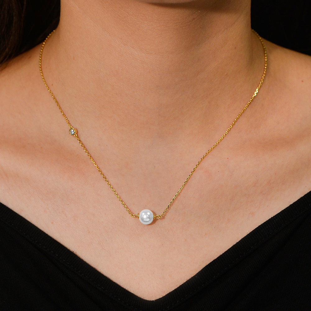 S925 Silver Elegant Solitaire Pearl Choker - Versatile Aesthetic Clavicle Chain