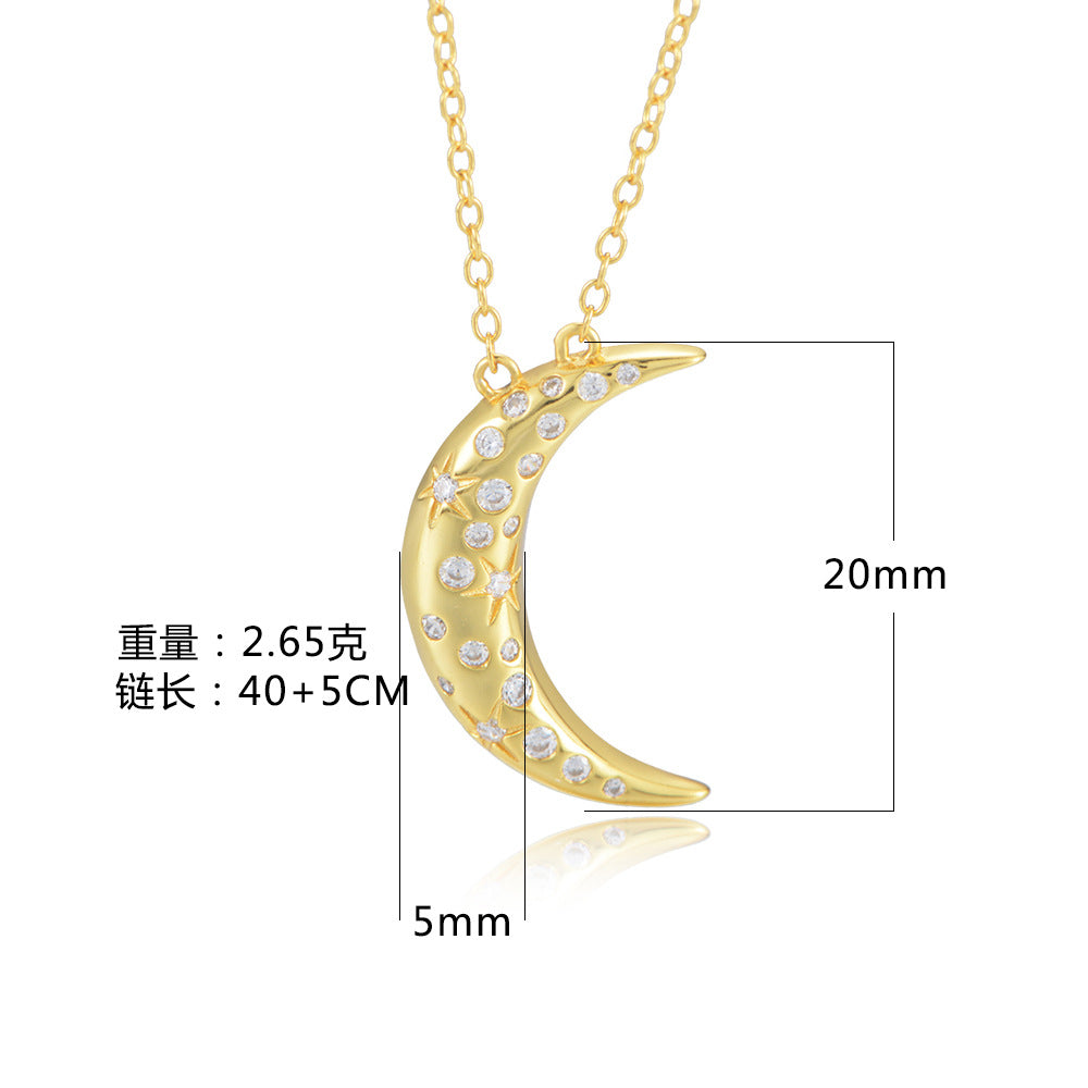 925 Sterling Silver Crescent Moon Pendant Necklace, Sparkling Zirconia Jewelry