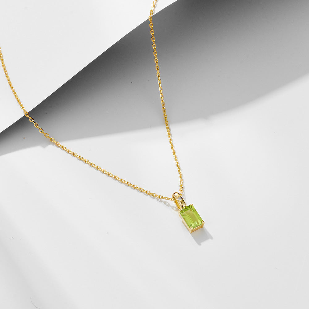 925 Sterling Silver Natural Amethyst & Peridot Pendant Necklace, Minimalist Light Luxury Color Gemstone Jewelry