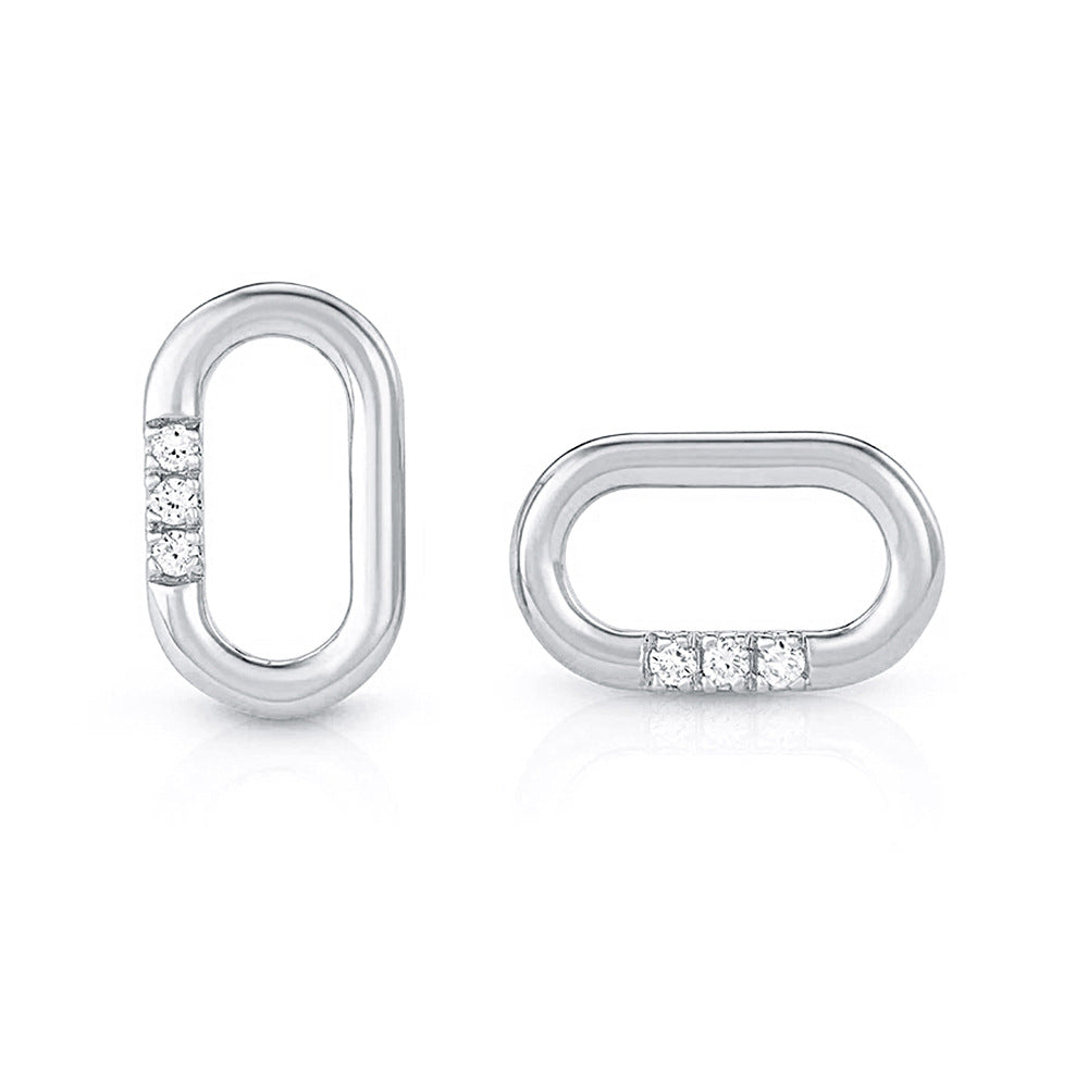 S925 Silver Sparkling Rectangular Oval Huggies - Modern Ins Style Aesthetic