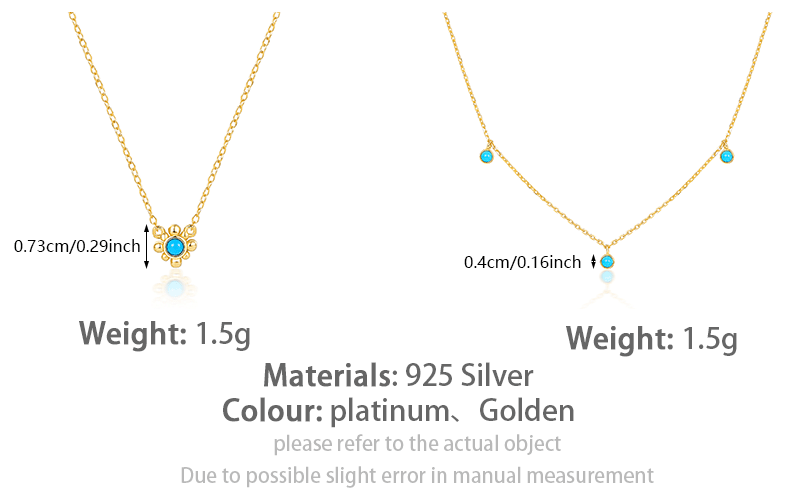 Turquoise Necklace - 925 Sterling Silver Retro Niche Collarbone Chain