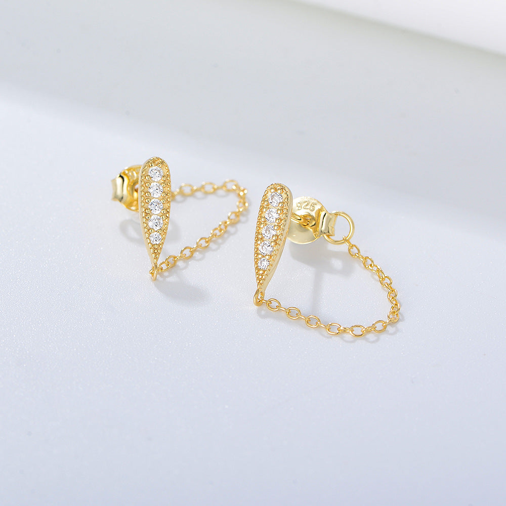 925 Sterling Silver Link Chain Tassel Stud Earrings, Minimalist Jewelry