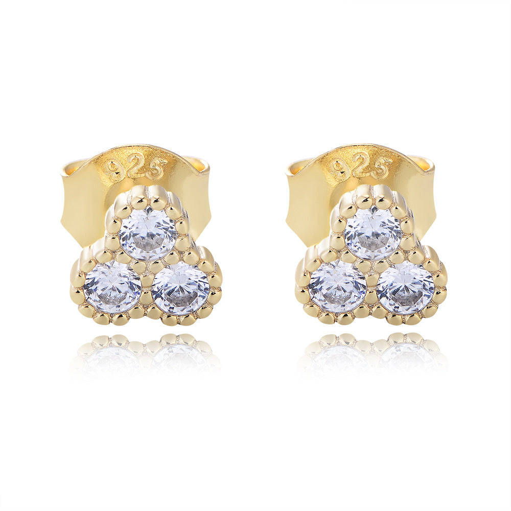 925 Sterling Silver Geometric Stud Earrings, Pave Zirconia Jewelry