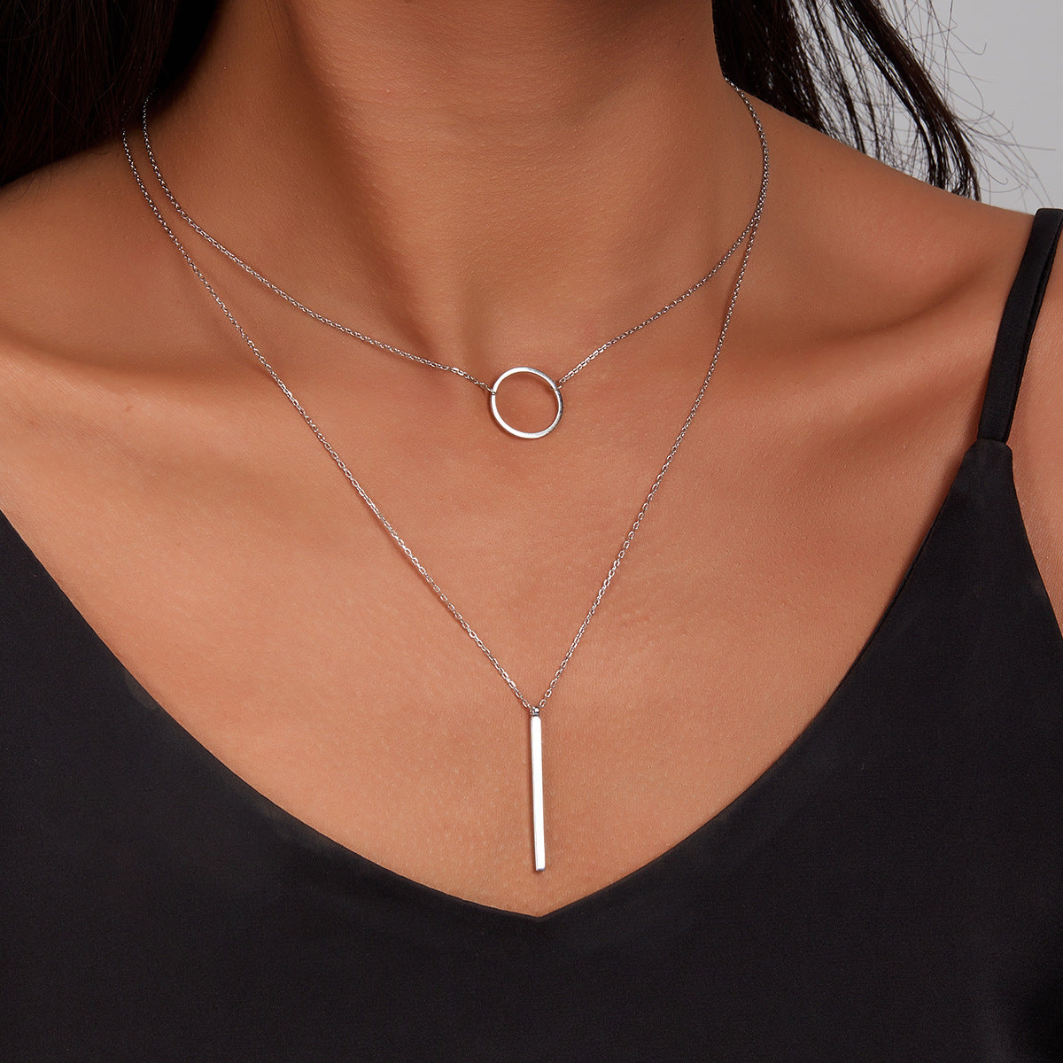 Double Layer Circle Necklace - 925 Silver Minimalist Best Friend Gift