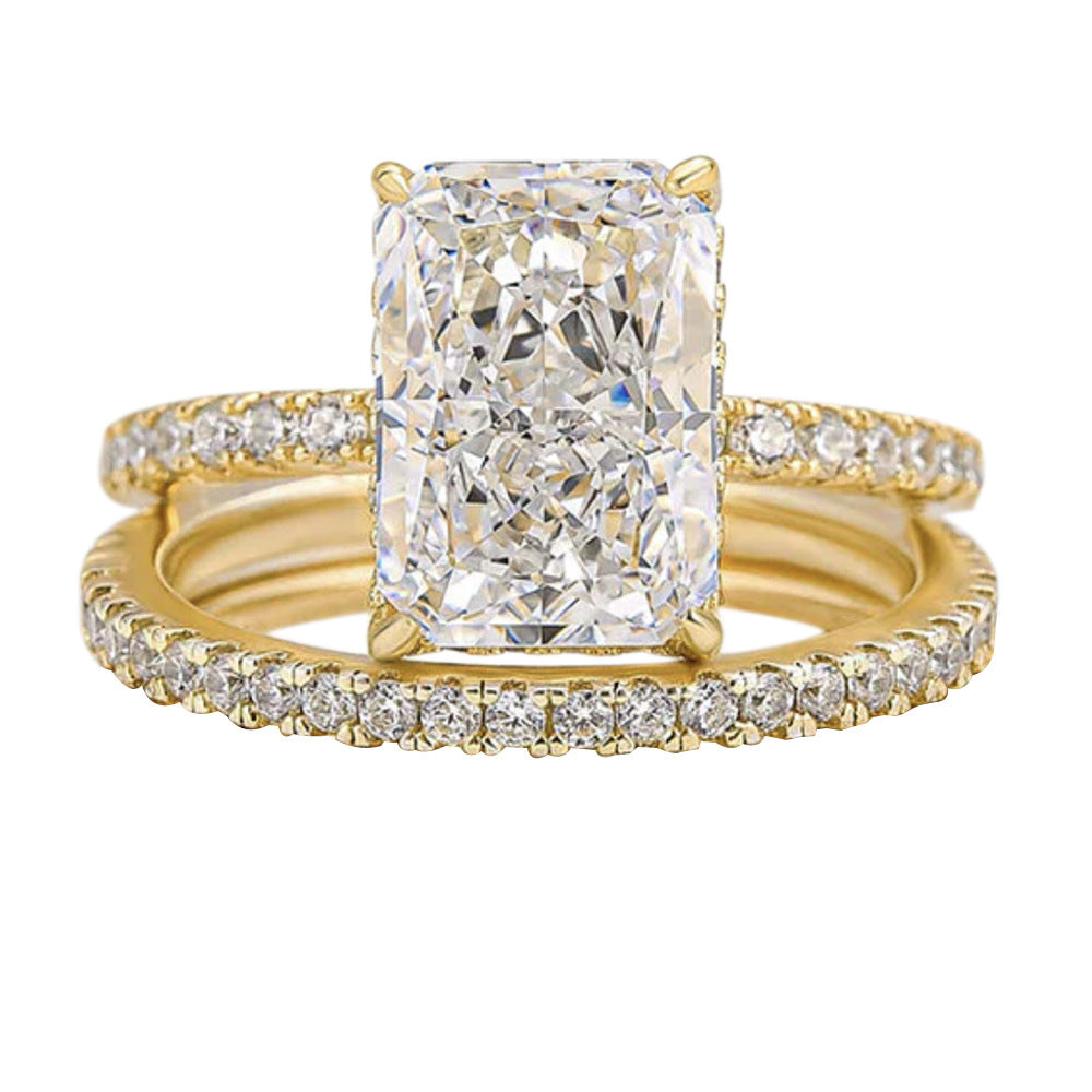 925 Sterling Silver Ice Flower Cut Zirconia Ring Set, High-End Light Luxury Ins Style Stacking Jewelry