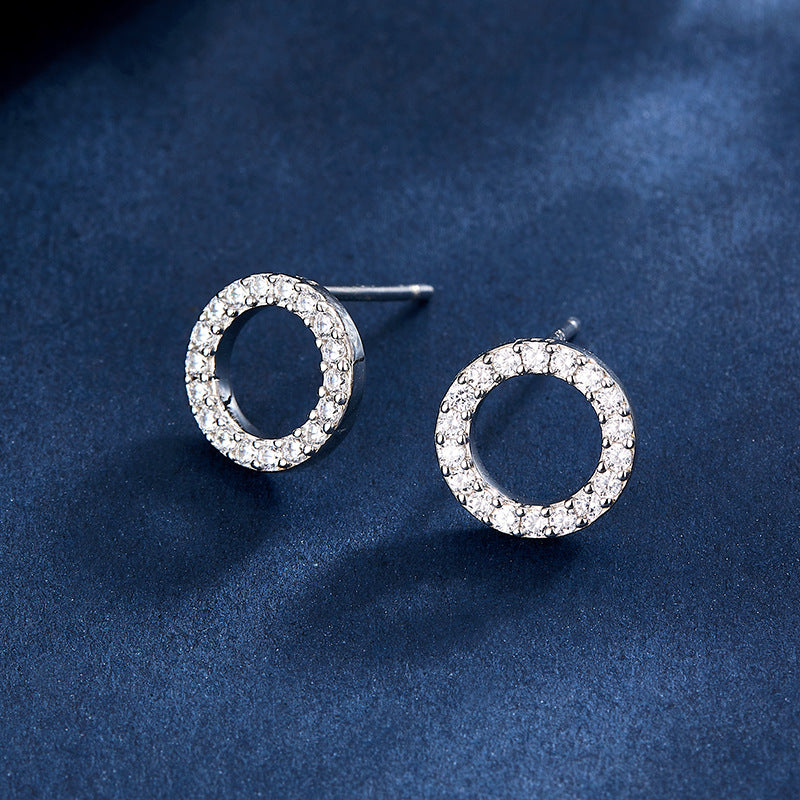 Zircon Circle Earrings - S925 Silver Elegant Geometric Studs