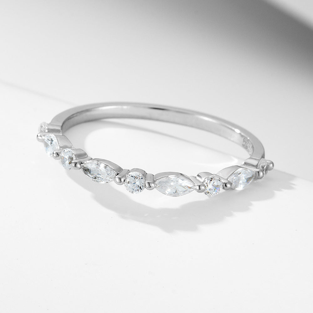 925 Sterling Silver Ice Flower Cut Zirconia Ring Set, High-End Light Luxury Ins Style Stacking Jewelry